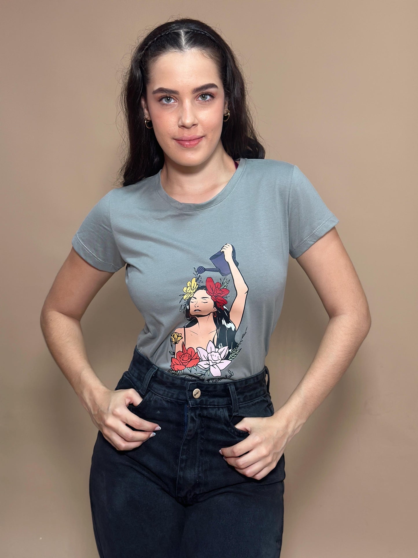 Básica Estampada Gris Mujer